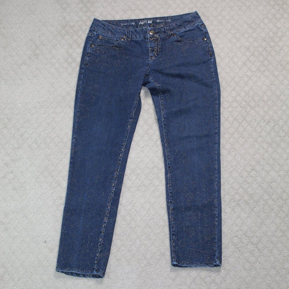 Apt 9 Size 4R Modern Fit Low Rise Skinny Leg Blue Gold Floral Print Jeans